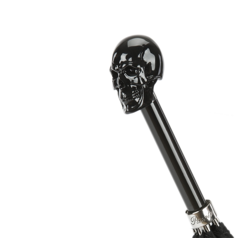 Black Skull Umbrella – Handmade Italian Rain Umbrella with Automatic Open & Skull Handle