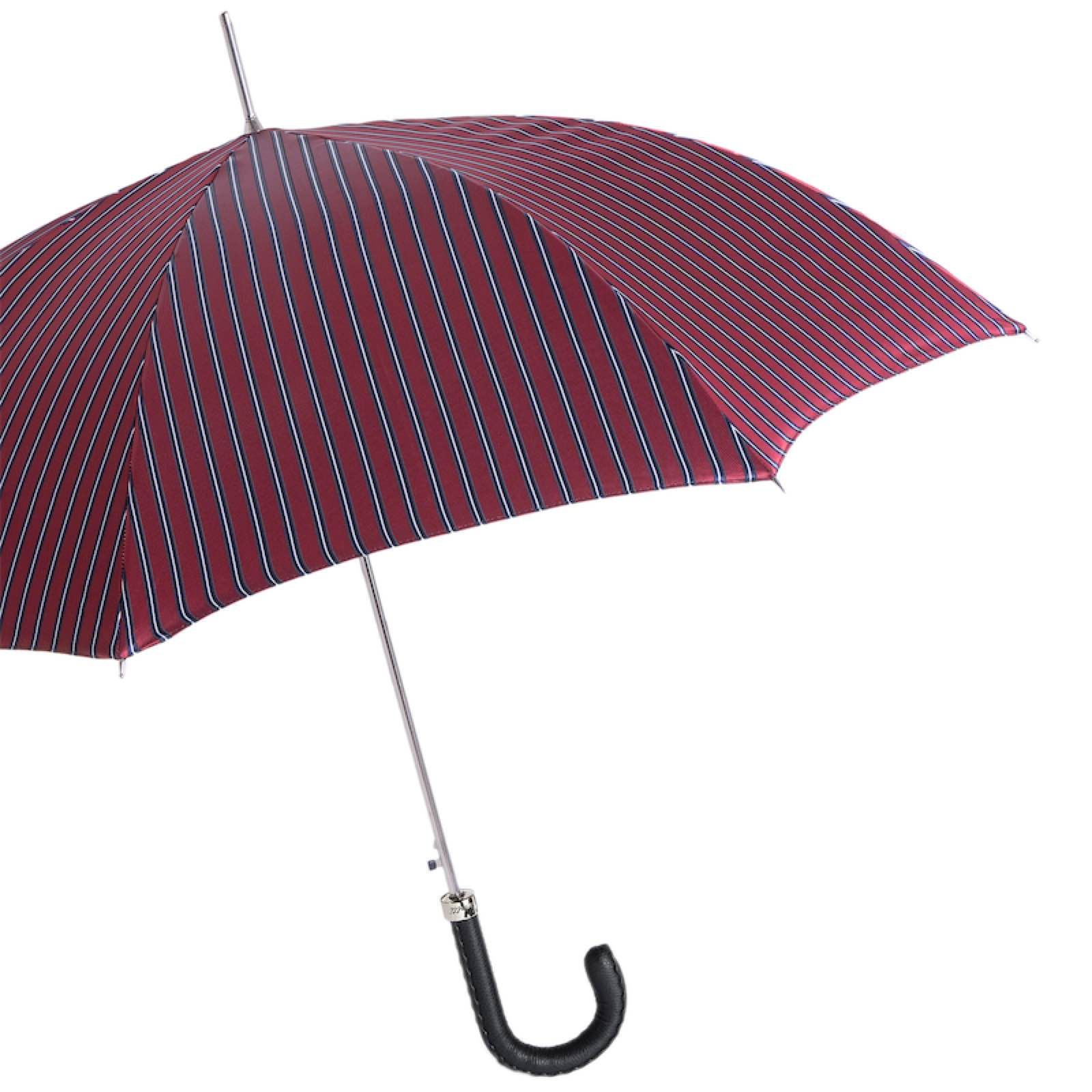 Gentleman Striped Umbrella – Handmade Italian Leather Handle Rain Protection