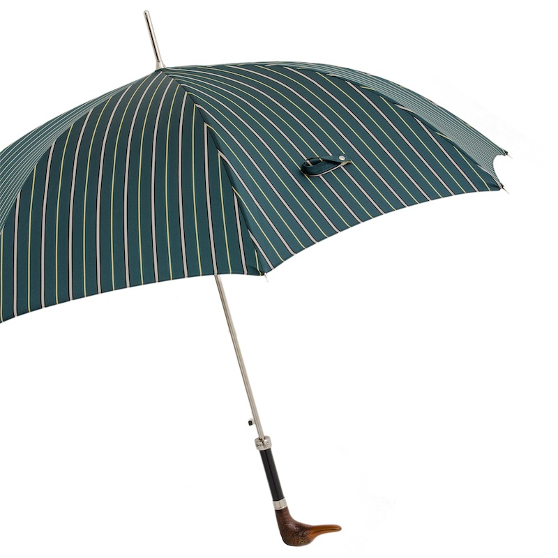 Striped Umbrella – Italian Handmade Duck Handle | Automatic Opening, Water-Repellent Canopy