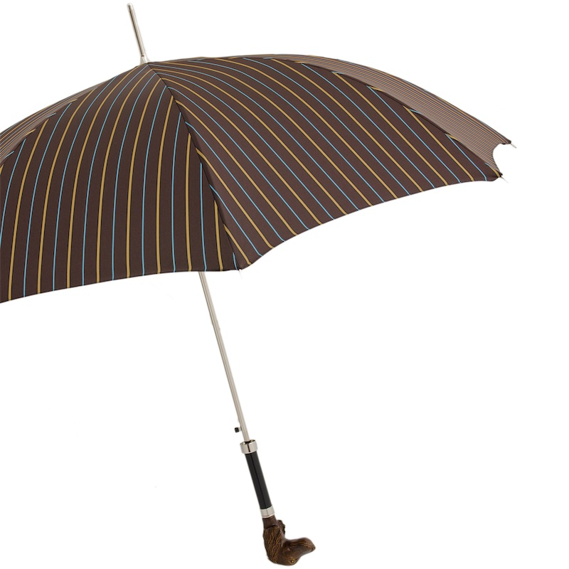 Striped Dog Umbrella - Automatic Handmade Umbrella with Unique Dog Handle