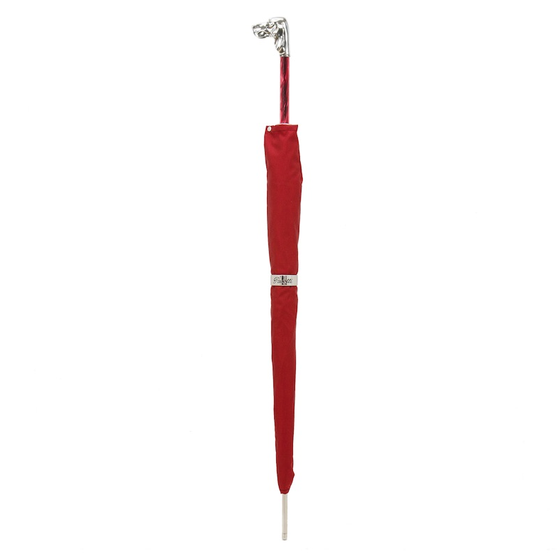Red Luxury Umbrella – Handmade Italian Rain Umbrella with Silver Hound Handle