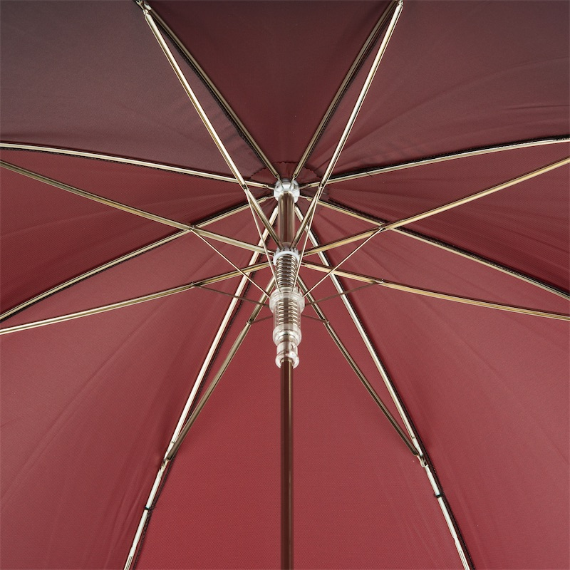 Red Luxury Umbrella – Handmade Italian Rain Umbrella with Silver Hound Handle