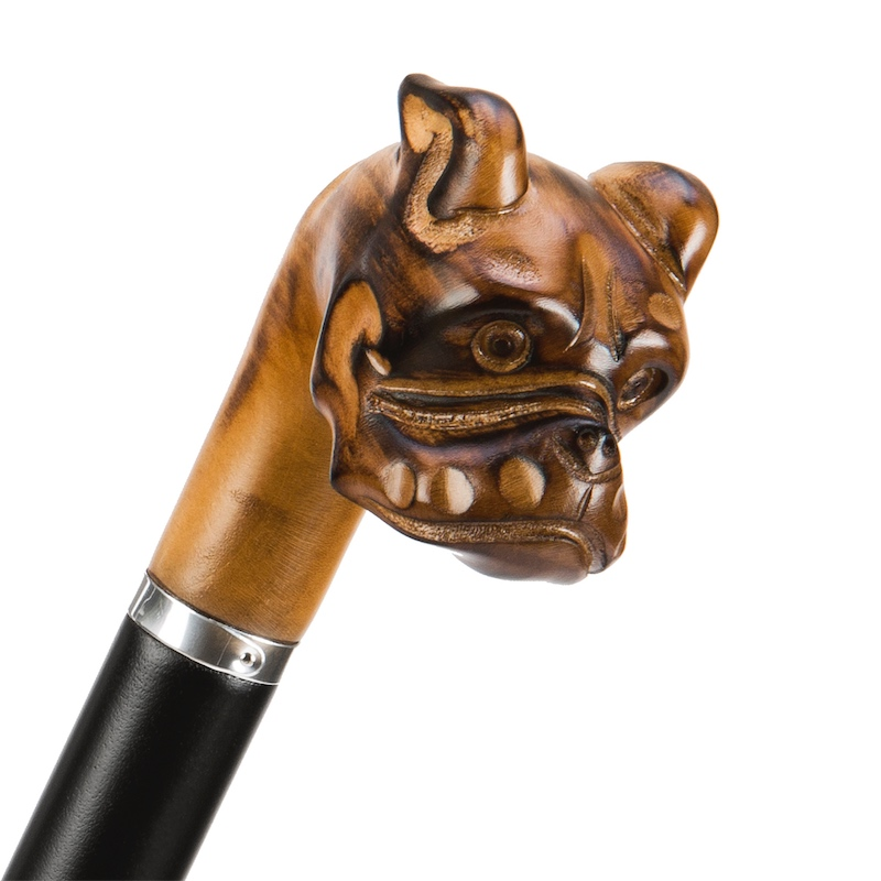 Hand Carved Umbrella – Bulldog Design with Wooden Handle | Handmade Italian Rain Gear