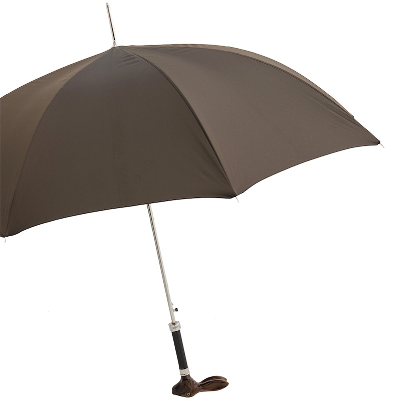 Italian Automatic Umbrella – Brown Canopy with Rabbit Handle, Luxury Handmade