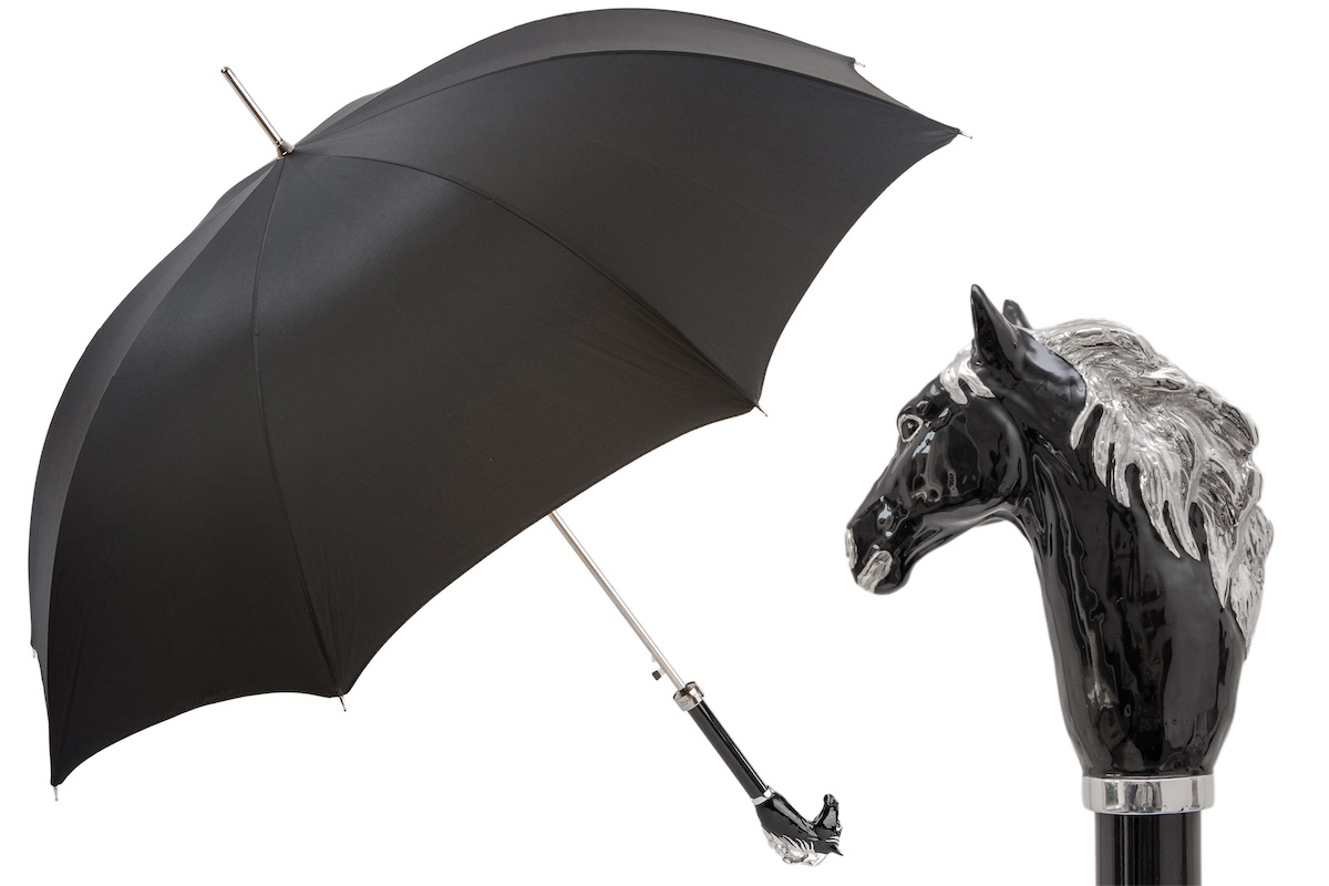 Black Horse Umbrella – Automatic Italian Handmade Umbrella with Enameled Brass Handle