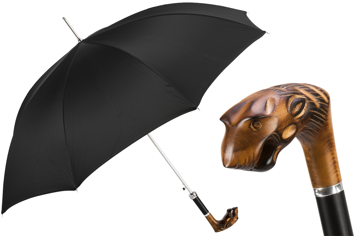Tiger Umbrella – Hand Carved Wooden Handle | Italian Luxury Rain Accessory