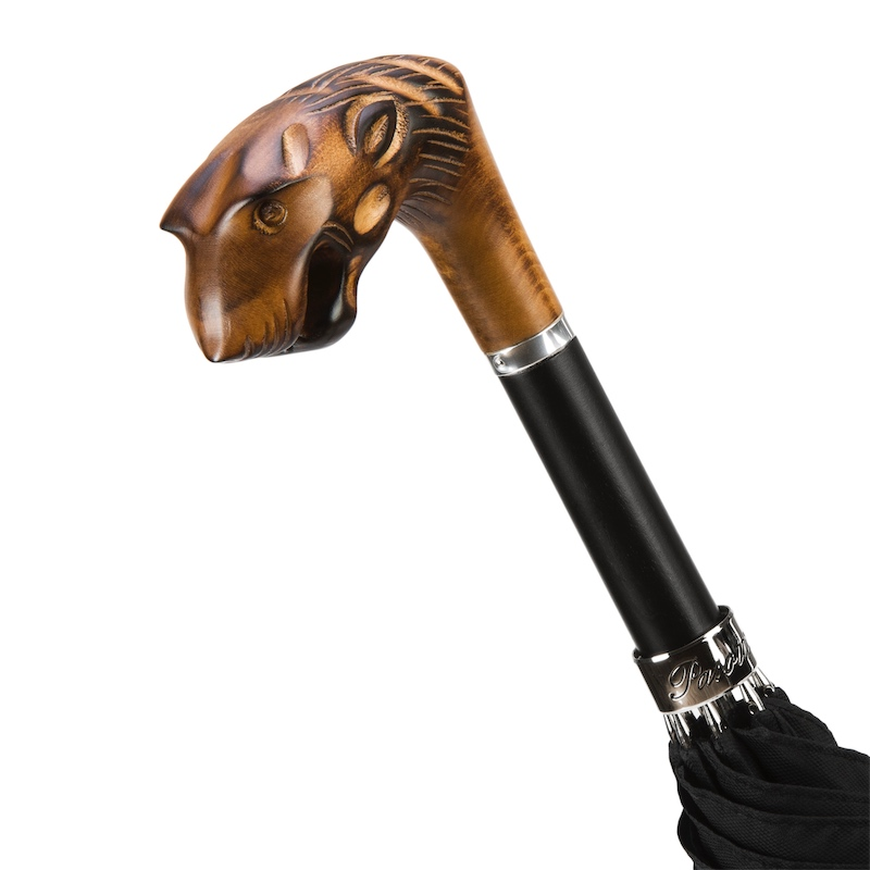 Tiger Umbrella – Hand Carved Wooden Handle | Italian Luxury Rain Accessory