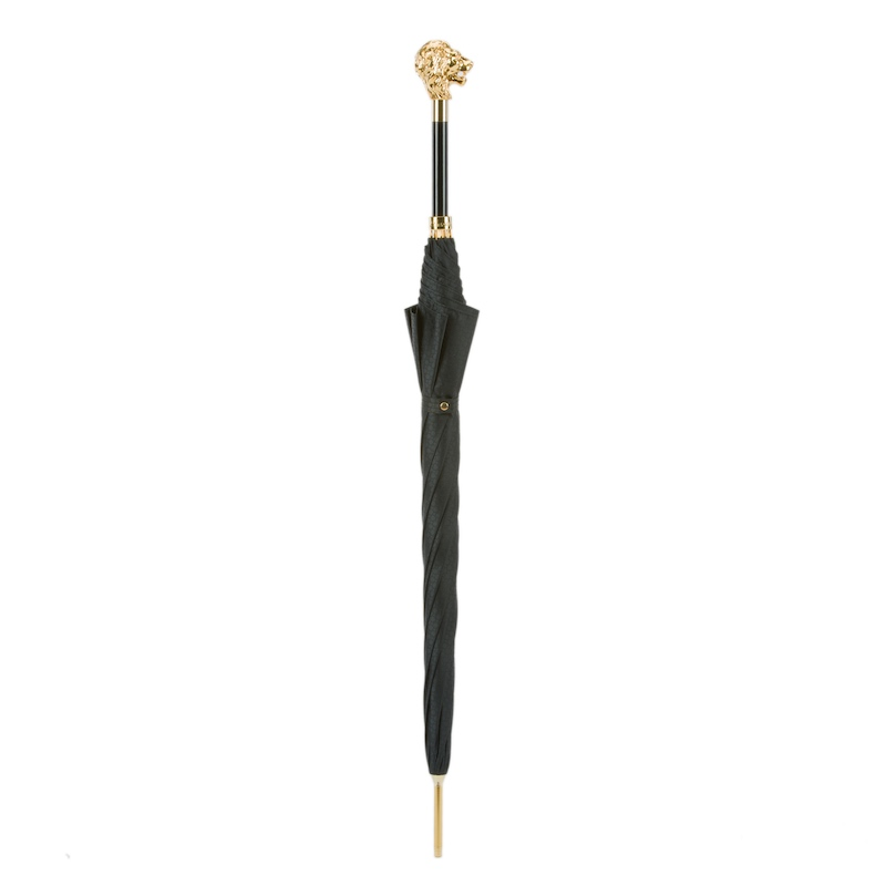 Black Umbrella – Handmade Italian Luxury Rain Umbrella with Gold Lion Handle