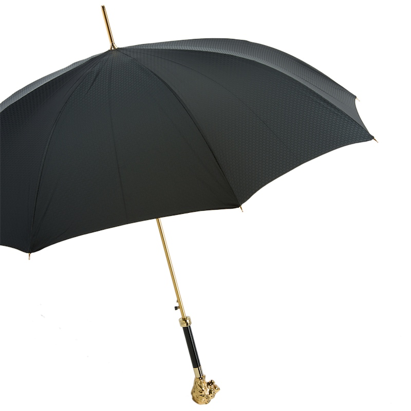 Black Umbrella – Handmade Italian Luxury Rain Umbrella with Gold Lion Handle