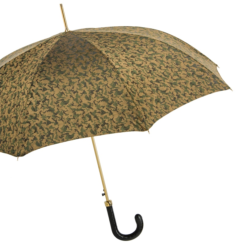 Camouflage Umbrella – Handmade Italian Leather Handle | Automatic Open Rain Protection