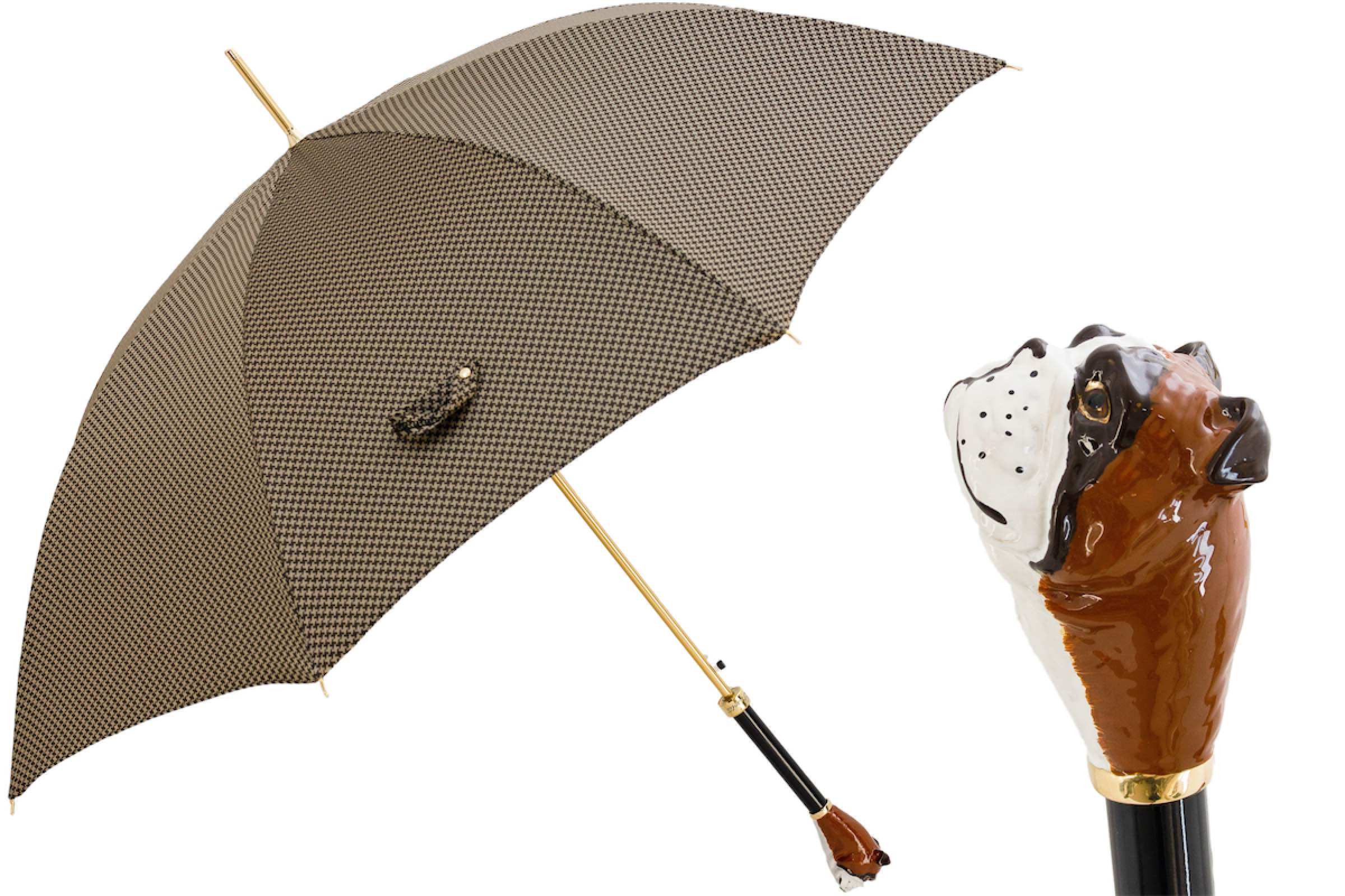 English Bulldog Umbrella – Handmade Italian Luxury Rain Umbrella With Enameled Brass Handle