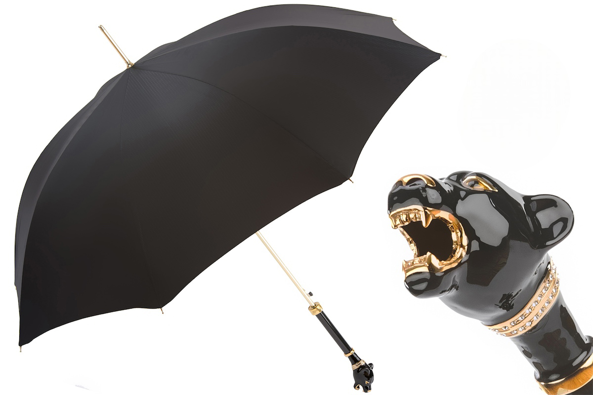 Black Panther Umbrella – Luxury Men's Rain Umbrella with Enameled Brass Handle