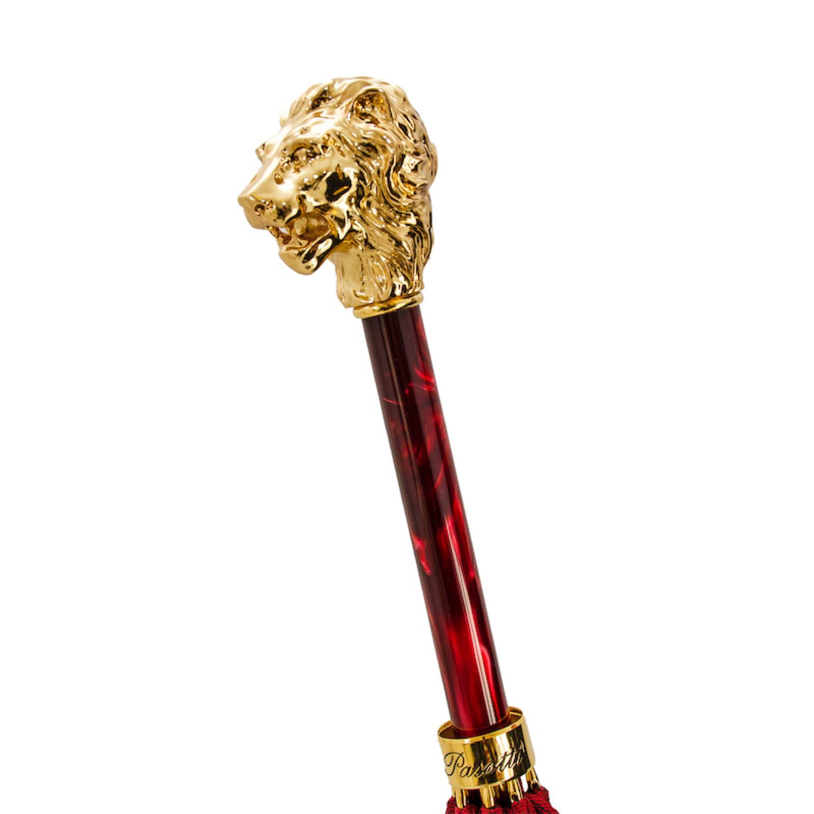 Luxury Red Umbrella – Handmade Italian Craft with Gold Lion Handle & Automatic Open