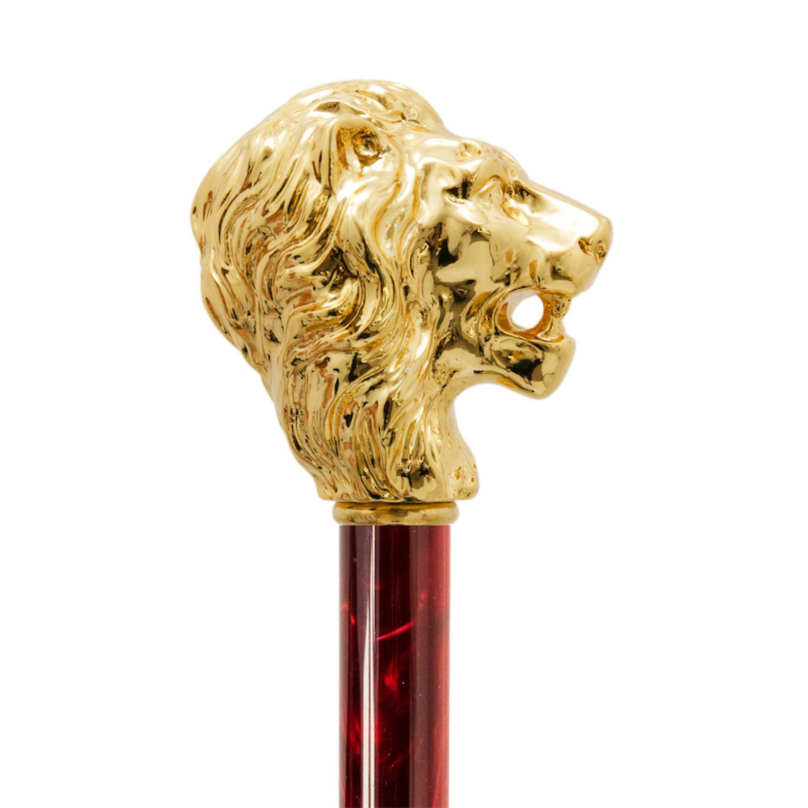 Luxury Red Umbrella – Handmade Italian Craft with Gold Lion Handle & Automatic Open