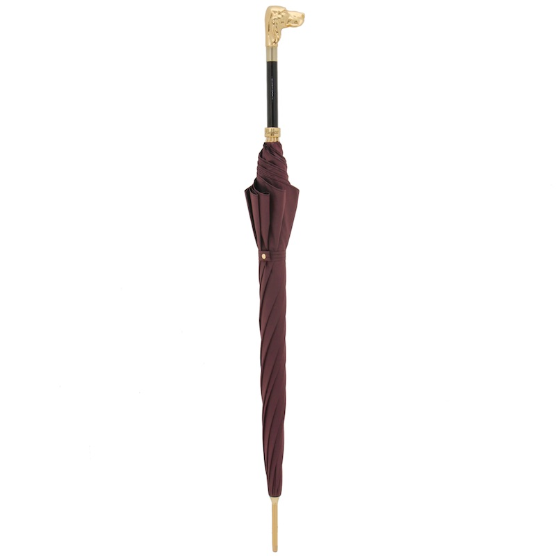 Burgundy Umbrella – Handmade Italian Luxury Men's Rain Umbrella with Golden Dog Handle
