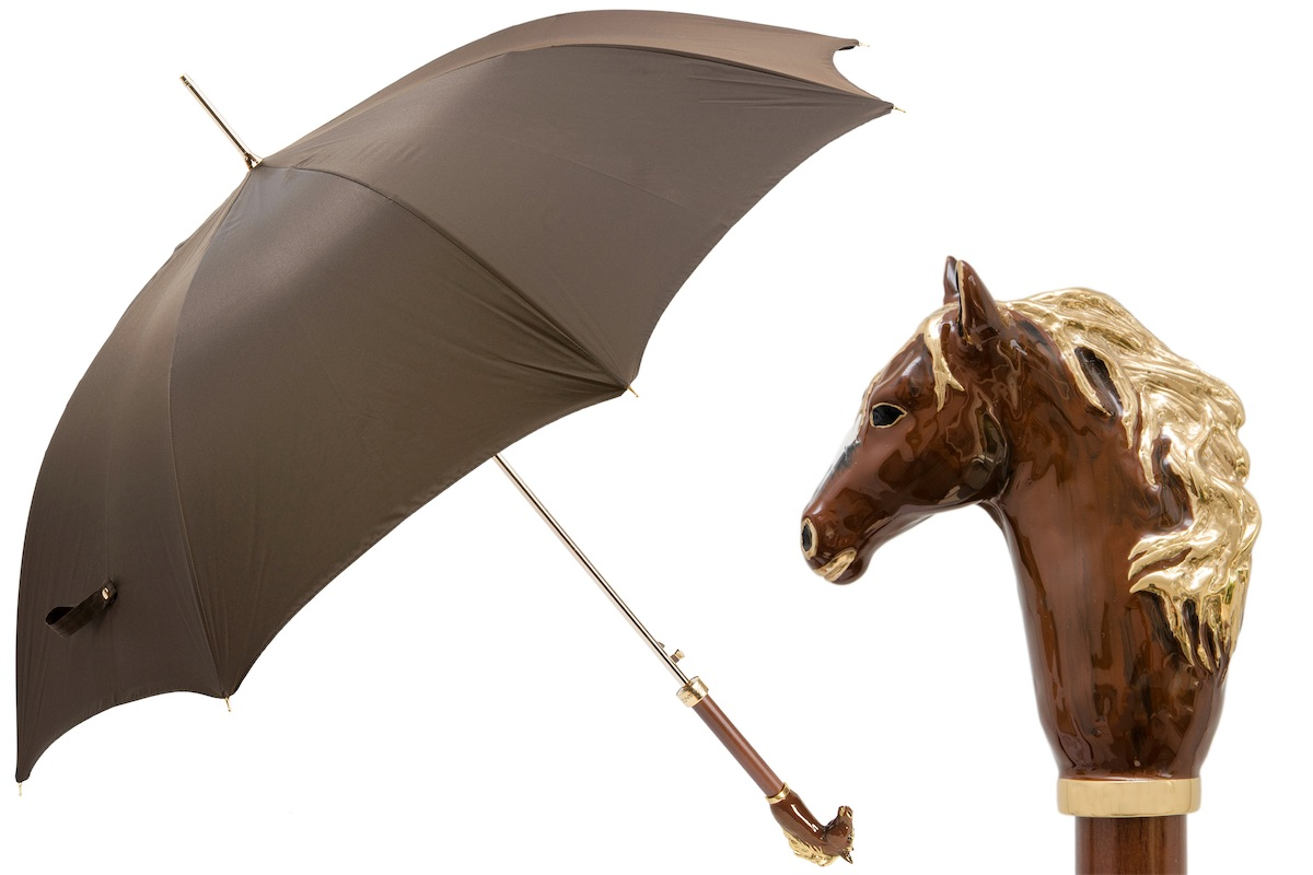 Luxury Brown Umbrella – Handmade Italian Automatic Rain Protection Accessory