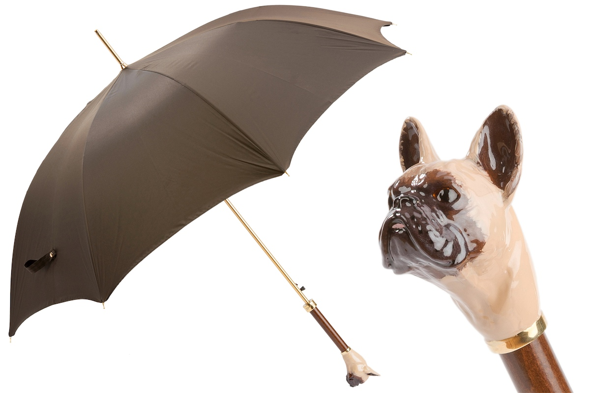 French Bulldog Umbrella – Handmade Italian Luxury Rain Umbrella with Enameled Brass Handle