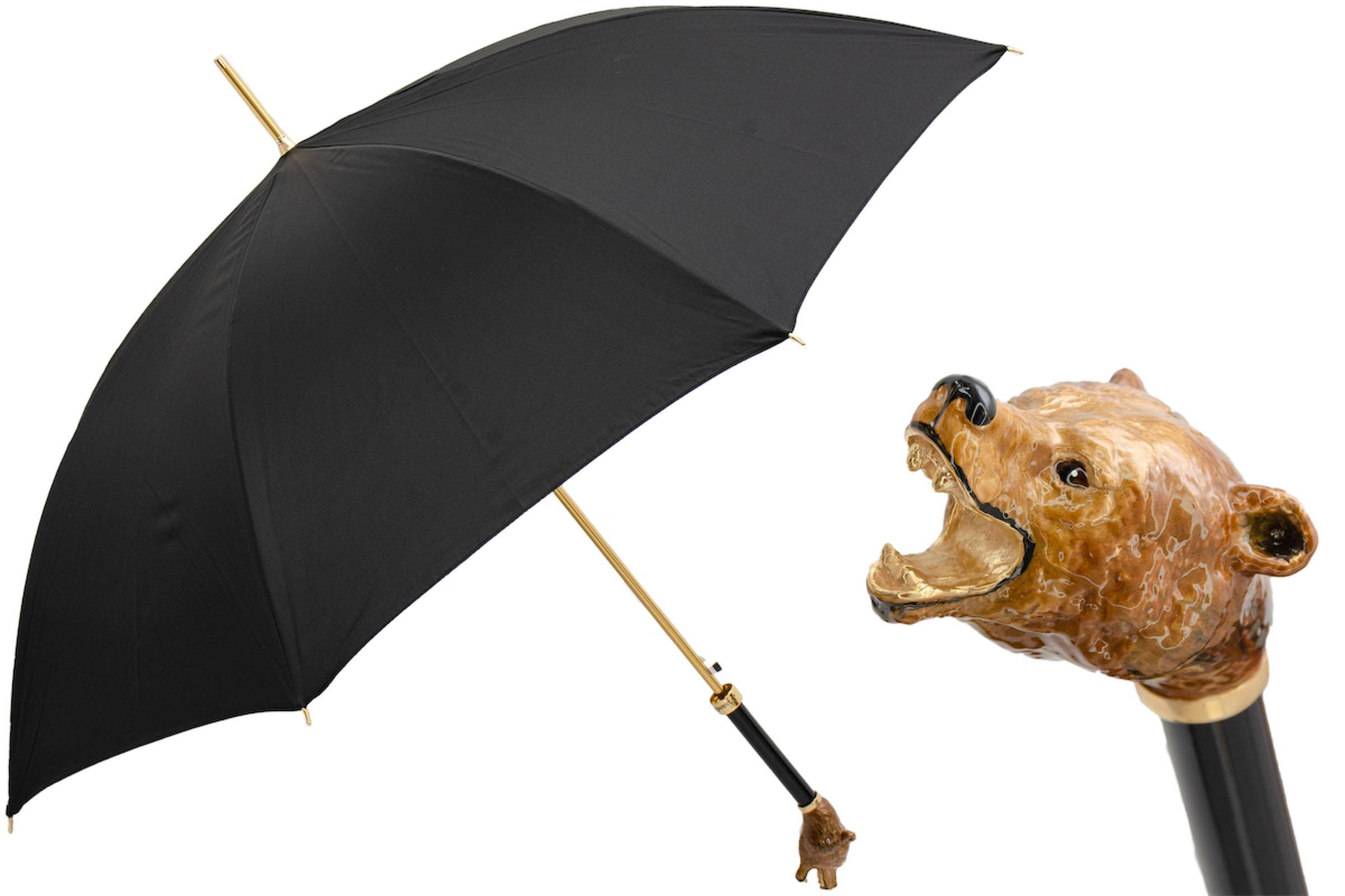 Brown Bear Umbrella – Handmade Italian Luxury Rain Gear with Brass Handle