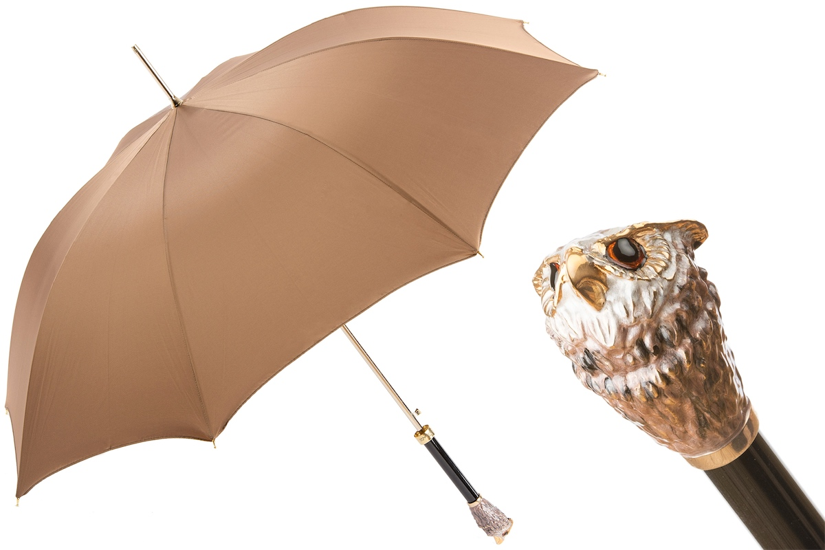 Luxury Owl Umbrella – Handmade Italian Rain Umbrella with Enameled Brass Handle