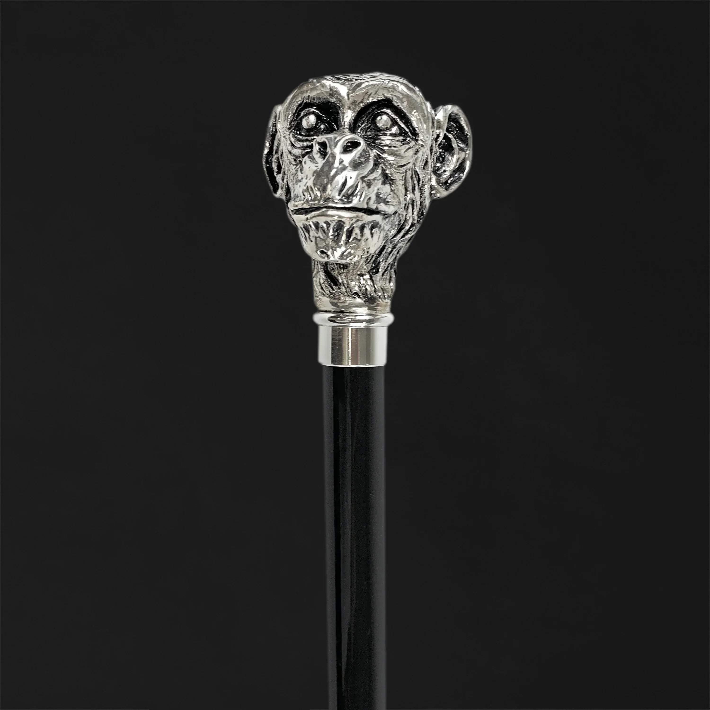 Luxury Silver Walking Cane – Silver Monkey Handle, Black Beech Wood Shaft