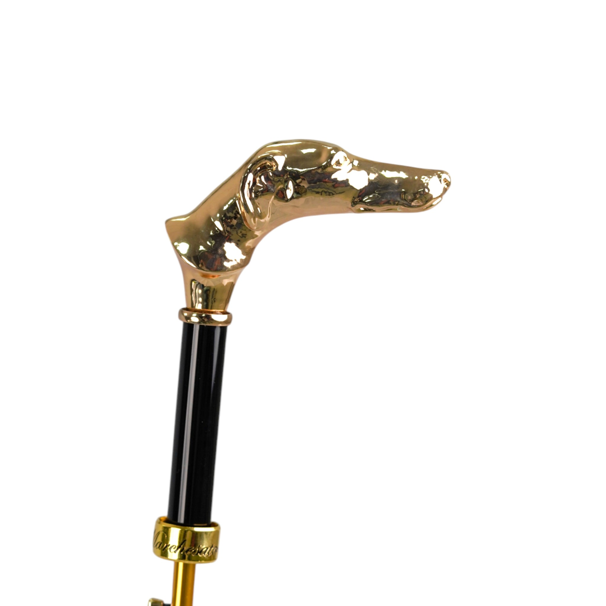 Men's Chic Noble Hound umbrella by Ilmarchesato with gold-plated greyhound handle, featuring stylish dog-themed design.