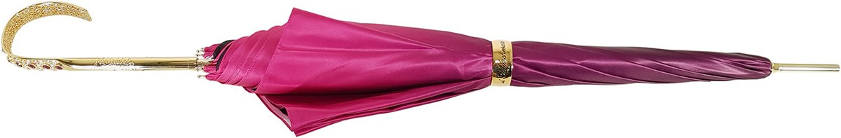 Fuchsia Double Canopy Umbrella – Handmade Satin Floral Interior with Swarovski Handle