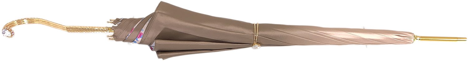 Ivory Umbrella – Handmade Italian Satin Canopy with Fuchsia Floral Interior & 24K Gold Handle