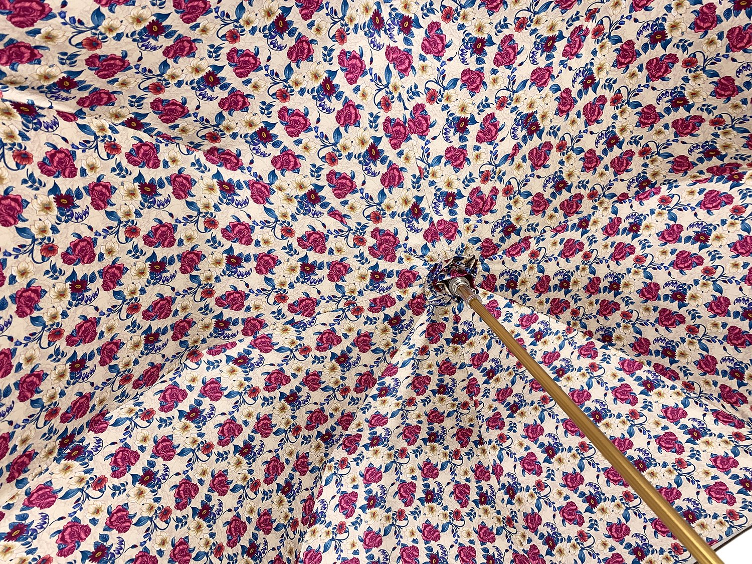 Ivory Umbrella – Handmade Italian Satin Canopy with Fuchsia Floral Interior & 24K Gold Handle