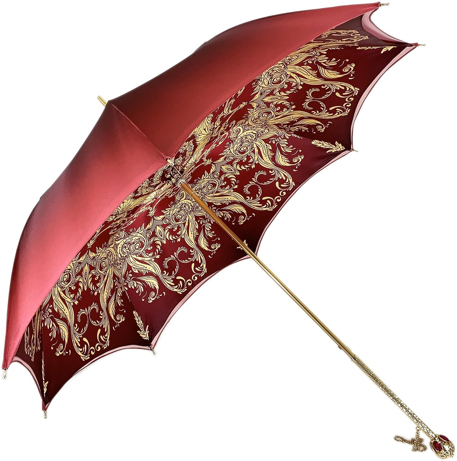 Luxury Burgundy Umbrella – Automatic Opening, Regal Crown Design with Red Stone Handle