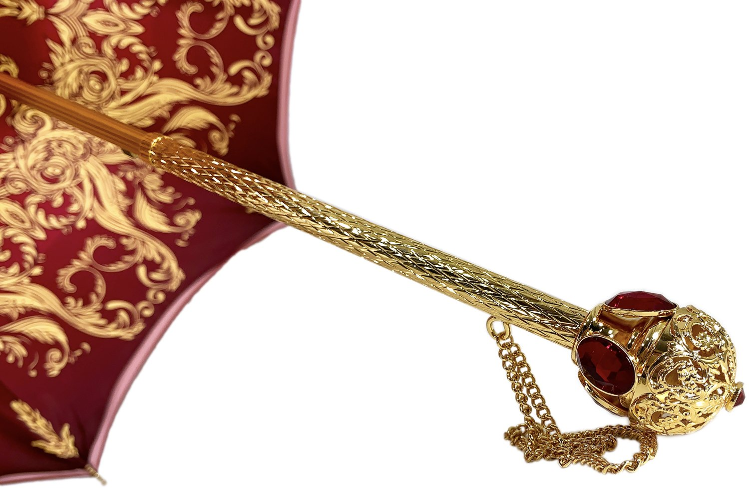 Luxury Burgundy Umbrella – Automatic Opening, Regal Crown Design with Red Stone Handle