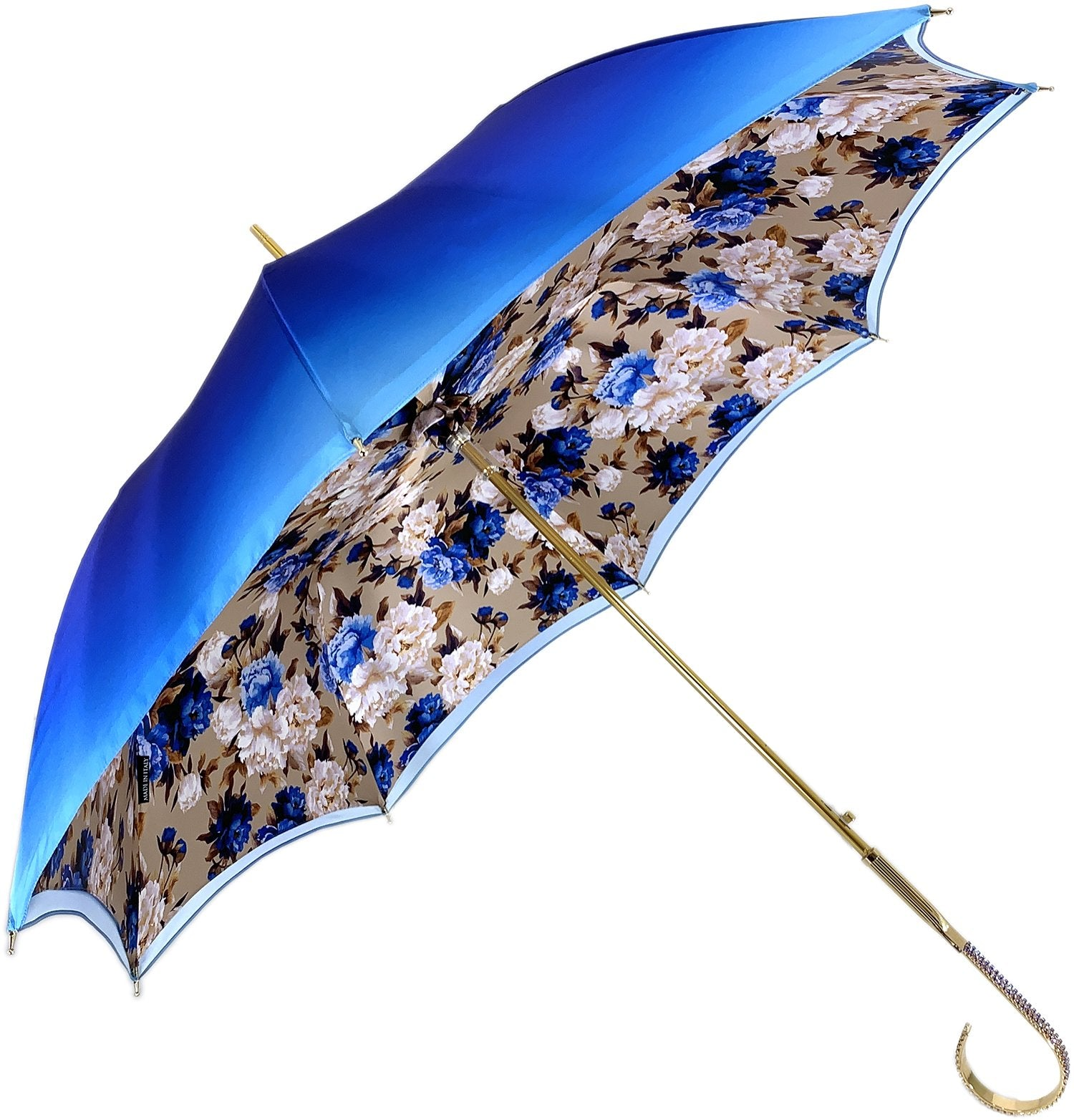 Luxury Blue Umbrella – Italian Handcrafted Blue Rose Automatic Opening Rain Umbrella