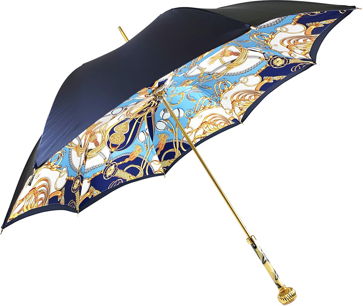 Women's Blue Umbrella – Handmade Italian Double Cloth Canopy | Swarovski Crystal Handle
