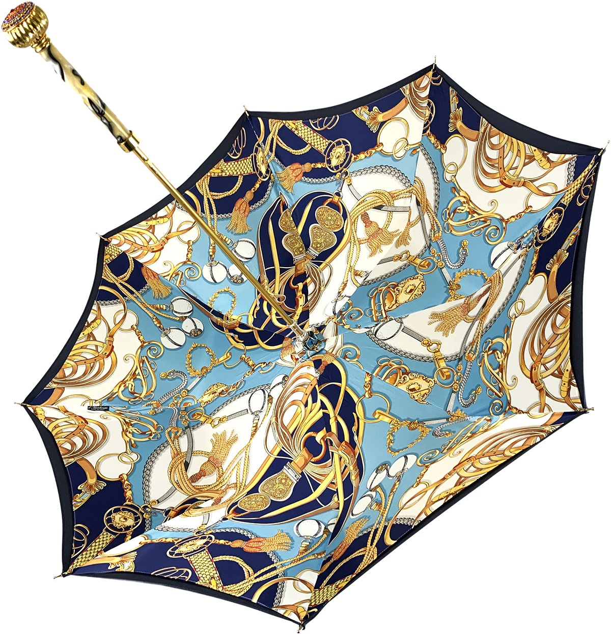 Women's Blue Umbrella – Handmade Italian Double Cloth Canopy | Swarovski Crystal Handle