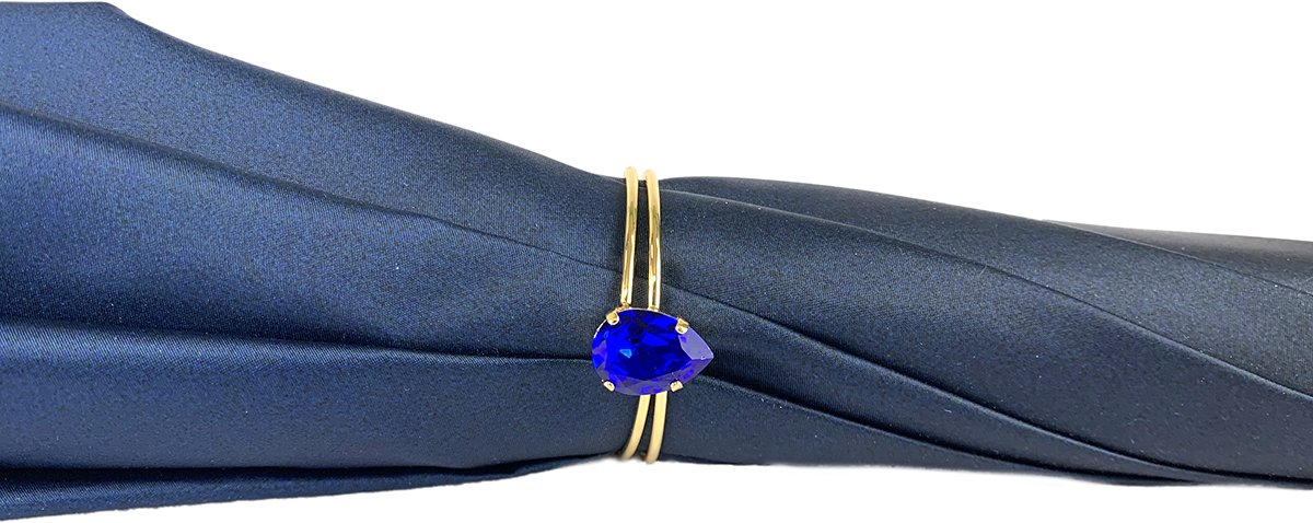 Handcrafted Luxury Umbrella – Italian Satin Double Canopy Rain Umbrella with Blue Swarovski Crystals