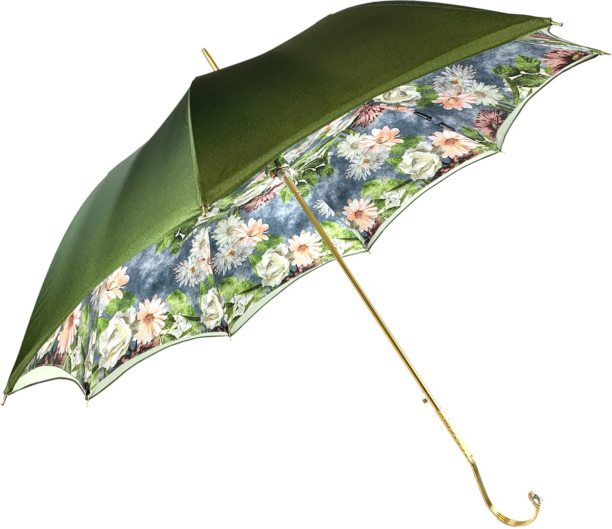 Italian Luxury Umbrella – Elegant Green Floral Double Canopy Rain Umbrella