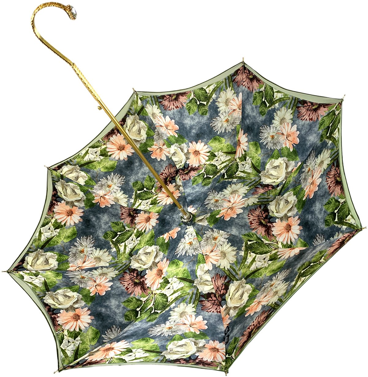 Italian Luxury Umbrella – Elegant Green Floral Double Canopy Rain Umbrella