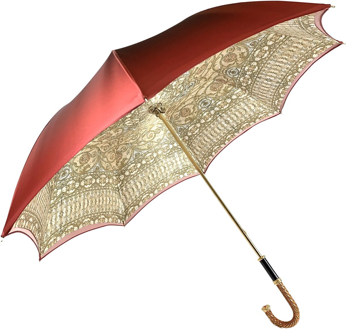 Baroque Print Umbrella – Italian Handmade Luxury Rain Accessory With 24K Gold Handle