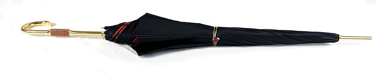 Giraffe Print Umbrella – Handmade Italian Design | Black Satin Canopy, 24K Gold Handle