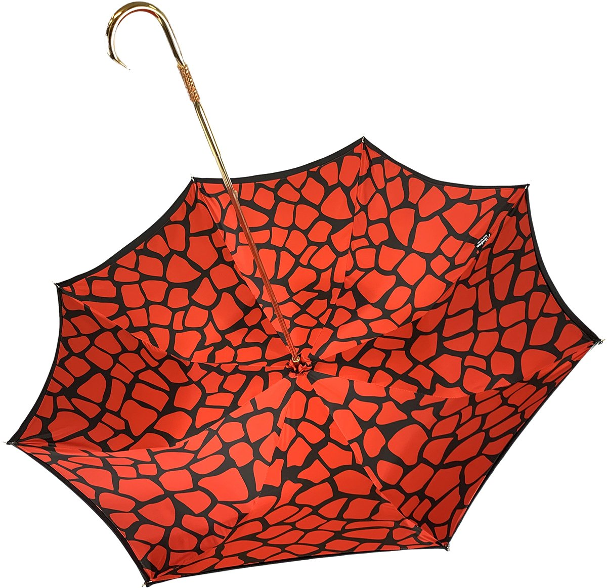 Giraffe Print Umbrella – Handmade Italian Design | Black Satin Canopy, 24K Gold Handle