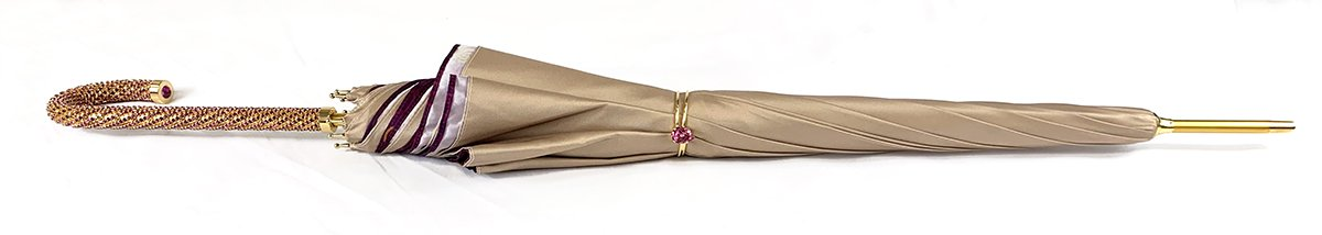 Cream Double Fabric Umbrella – Luxury Rain Umbrella with Gold Plated Handle & UV Protection