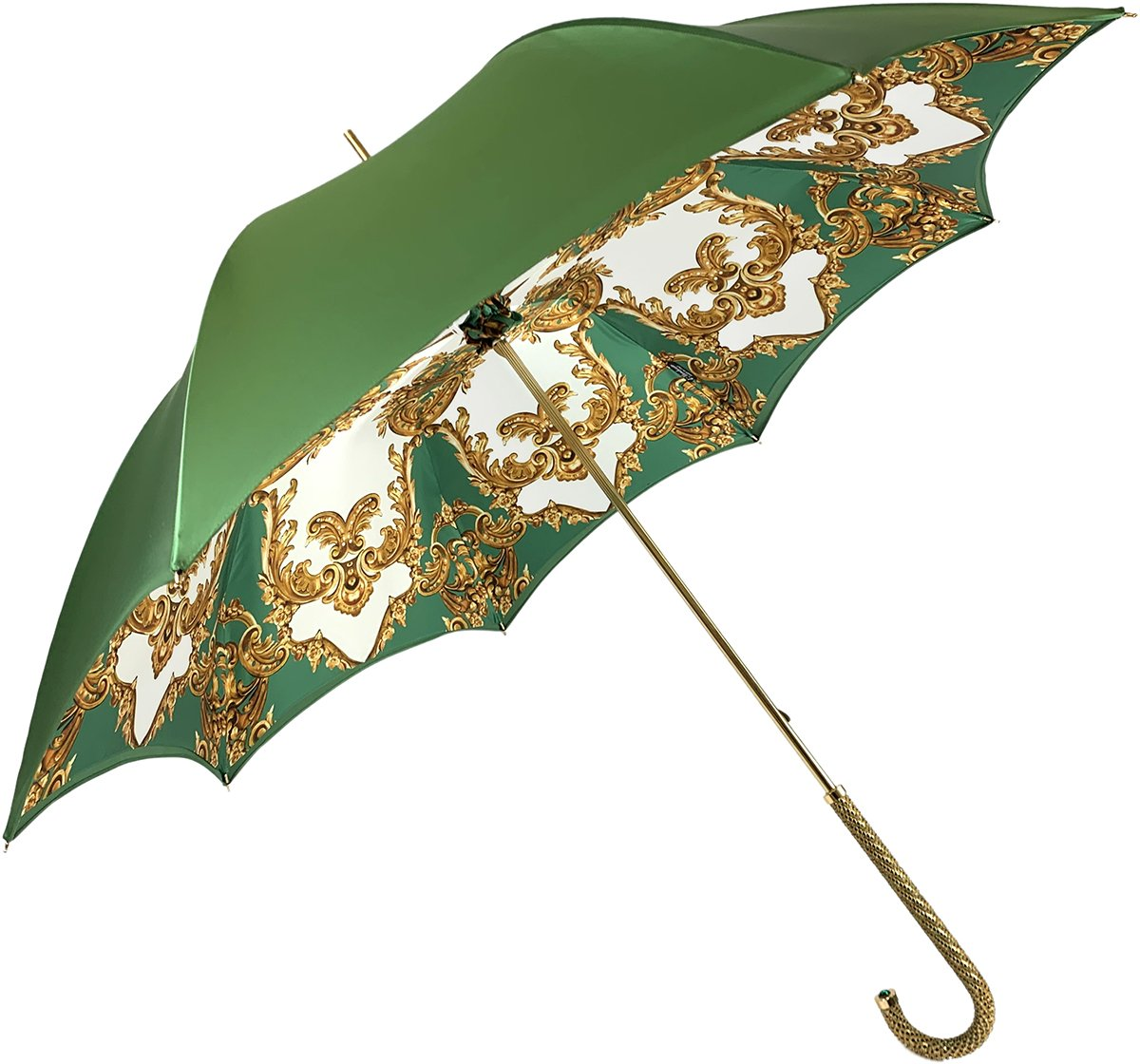 Elegant Green Umbrella – Handcrafted Italian Rain Gear with Gold Handle & UV Protection