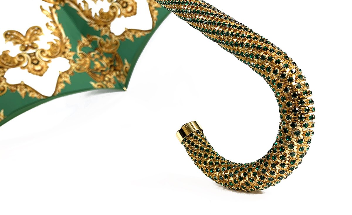 Elegant Green Umbrella – Handcrafted Italian Rain Gear with Gold Handle & UV Protection