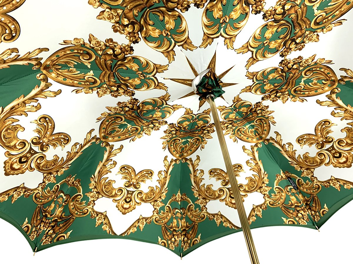 Elegant Green Umbrella – Handcrafted Italian Rain Gear with Gold Handle & UV Protection
