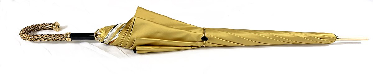 Yellow Gold Umbrella – Double Canopy Handmade Italian Satin Luxury Rain Gear