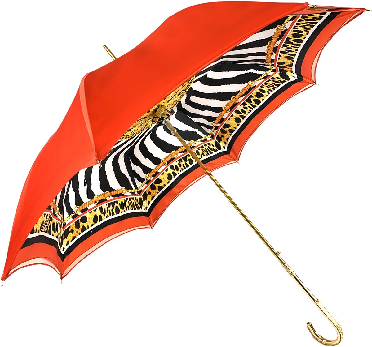 Double Cloth Umbrella – Handmade Italian Leopard Print With 24K Gold Handle