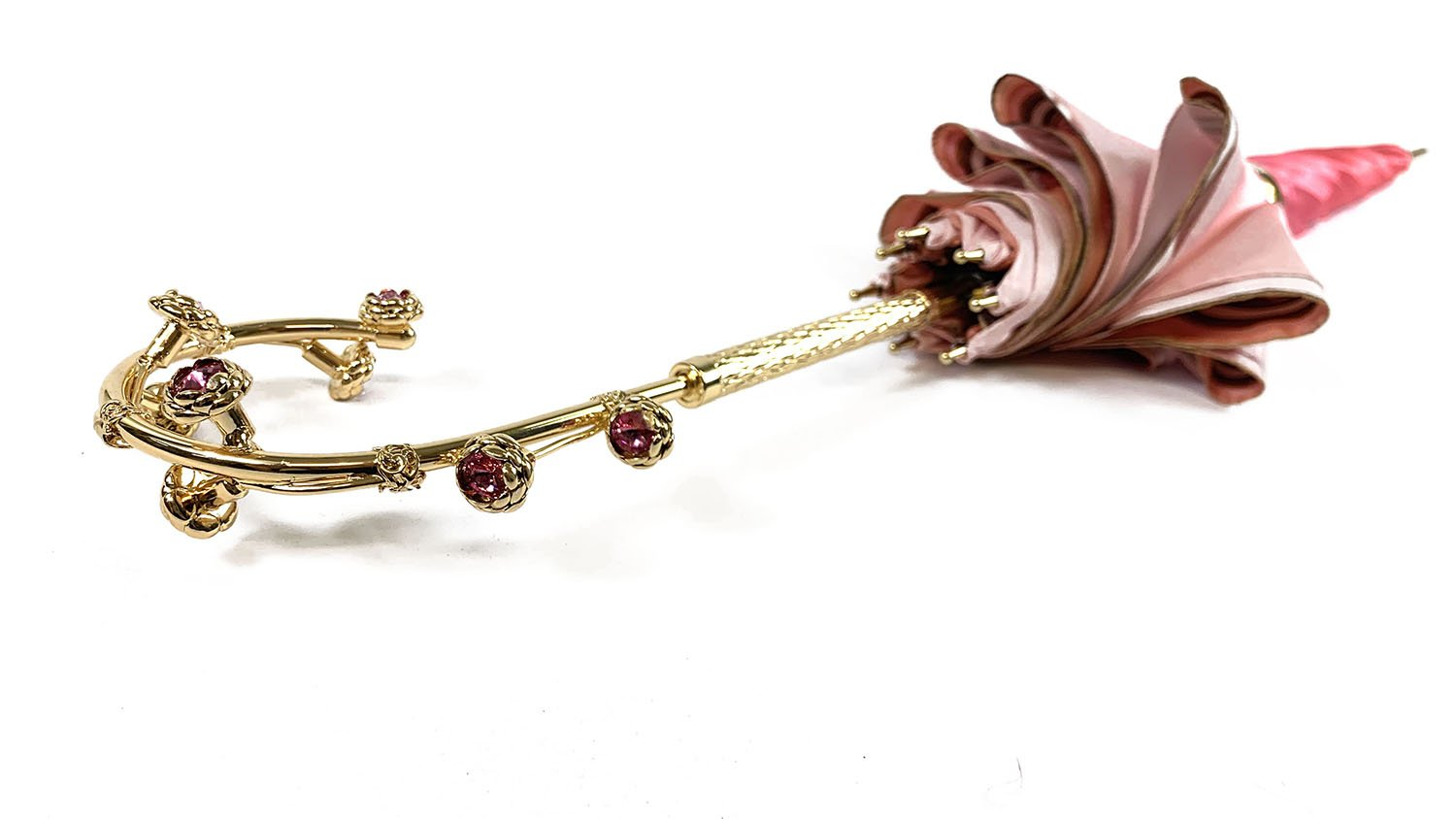 Light Pink Umbrella – Handcrafted Italian Luxury With Swarovski Floral Handle