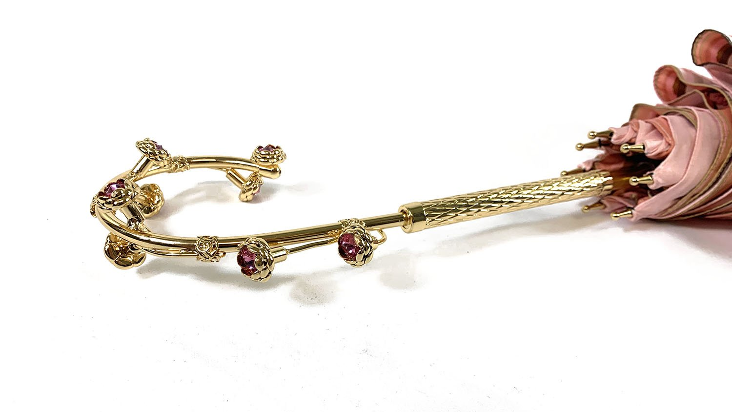 Light Pink Umbrella – Handcrafted Italian Luxury With Swarovski Floral Handle