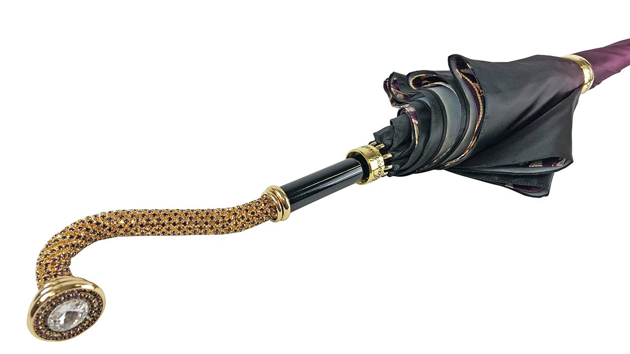 Amethyst Elegance Umbrella – Luxury Rain Umbrella with Amethyst Crystal Handle & 24K Gold-Plated Accessories