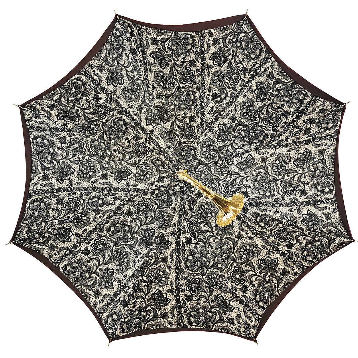 Luxury Burgundy Umbrella – Automatic Open, Swarovski Crystal Handle, Lace Interior