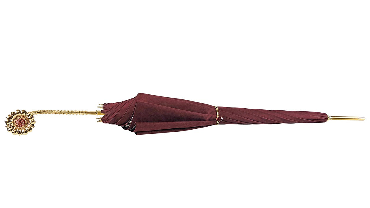 Luxury Burgundy Umbrella – Automatic Open, Swarovski Crystal Handle, Lace Interior